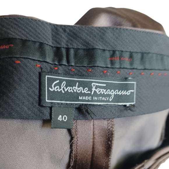 Salvadore Ferragamo Womens Chocolate Brown Straight Flat Pants Glossy Size 40 - Picture 10 of 10